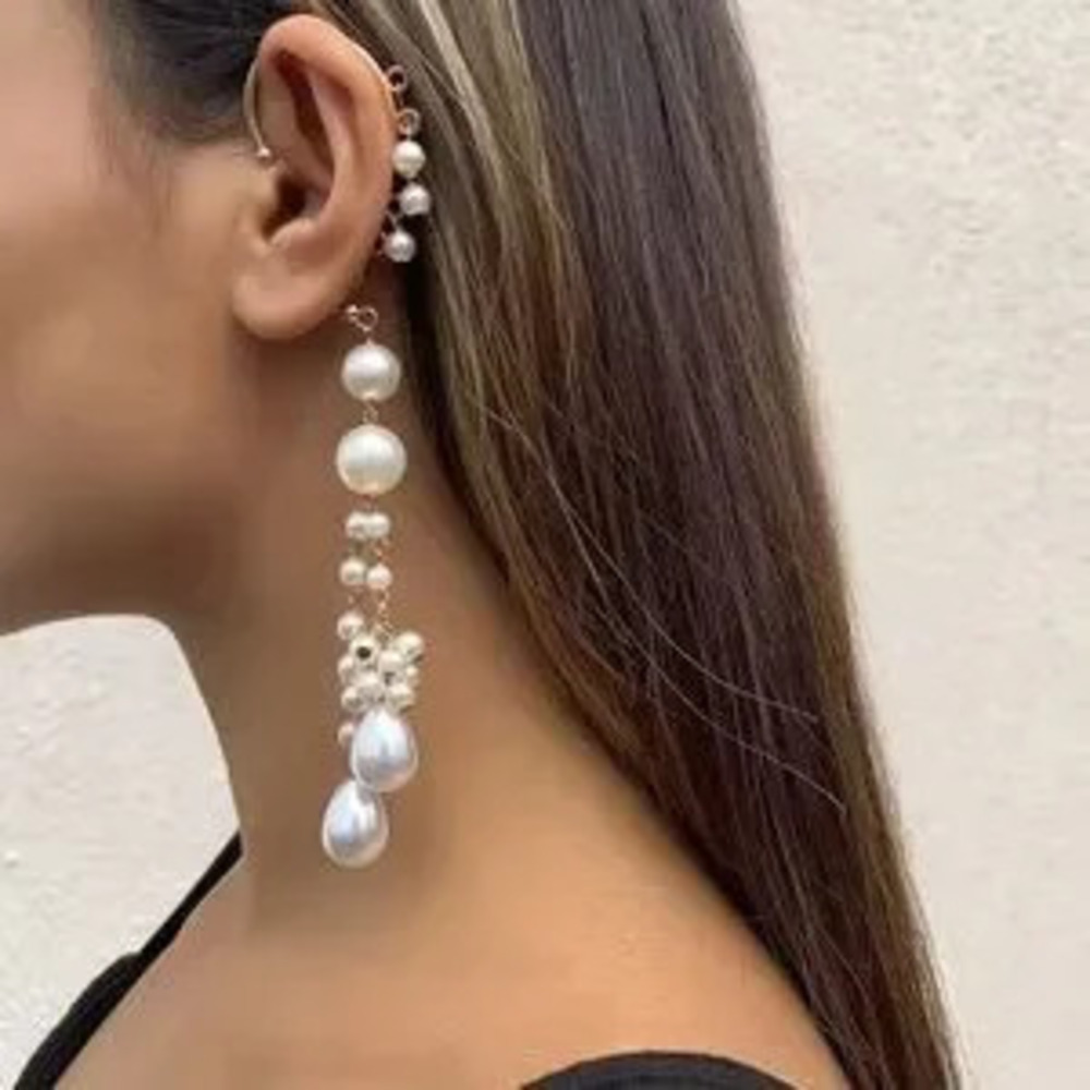 Trendy White Pearl Cascade Earrings